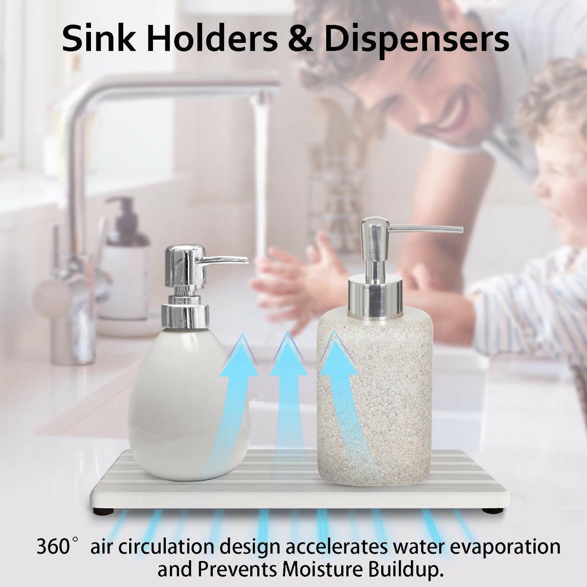 2 PCS Water Absorbing Stone Trays for Bathroom Sink & Kitchen Counter,