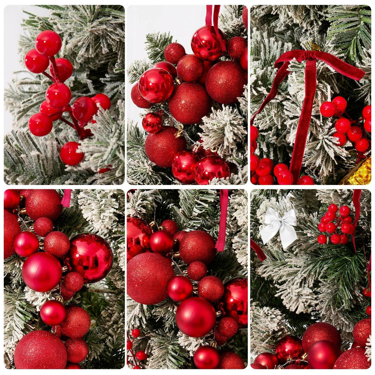 4 Pack 1.8 Feet Christmas Ball Garland Ornaments with 12 Velvet Bows and 12