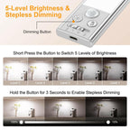 2 PACK Gritin 10.2inch Under Cabinet Lighting Rechargeable 3 Color Temps&5 Level