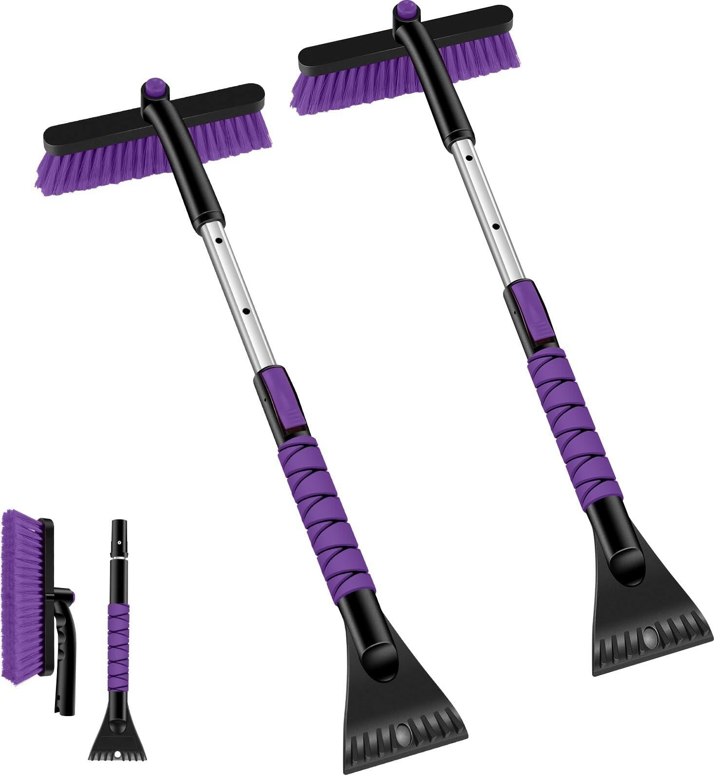 Odoland 2 Pack 33" Extendable Snow Brush with Detachable Ice Scraper for Car