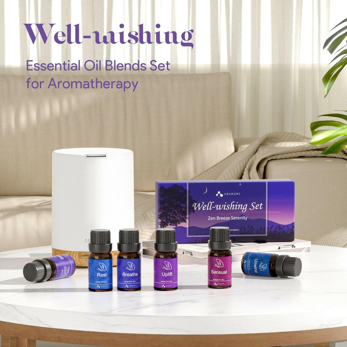 OPEN BOX - ASAKUKI Essential Oils for Diffuser – 6 Mood Essential Oil Blends