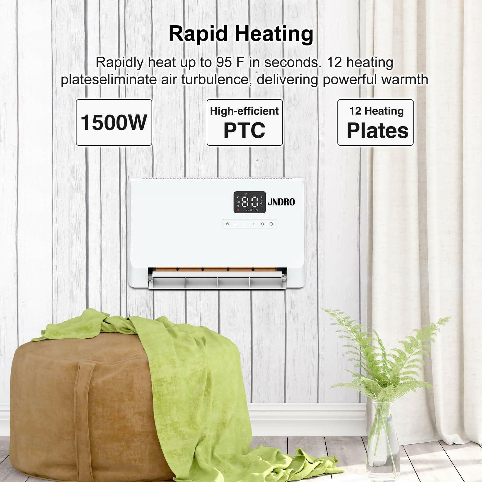 Wall-Mounted Space Heater with ECO Thermostat and Remote Control, LED Display,