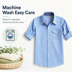 Bienzoe Size 7-8 Boys Plaid Gingham Shirt 100% Cotton Button Down Light Blue