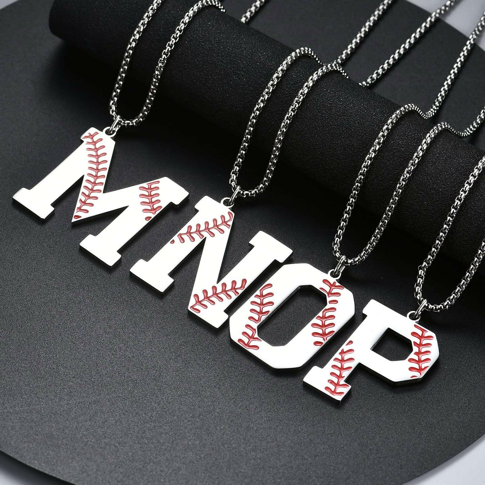 VEEHOO Baseball Necklace for Men Boys,Initial A-Z Letter Baseball Jewelry