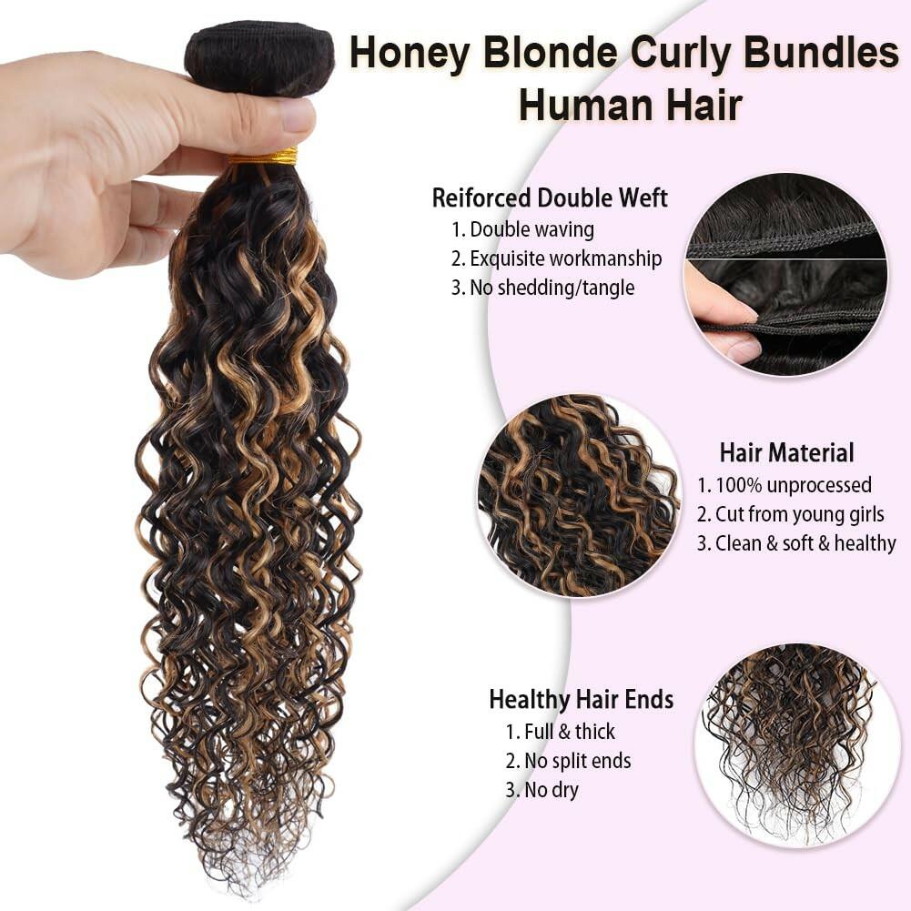 Highlight Water Curly Bundles Human Hair Honey Blonde Balayage Virgin Human Hair