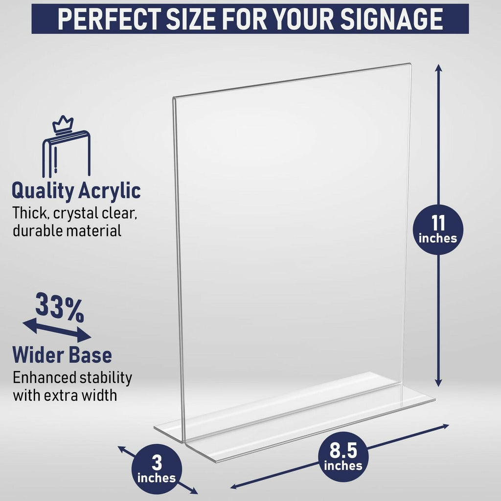 Acrylic Sign Holder 8.5 x 11, T-Shape Tabletop Display Stand, Double-Sided