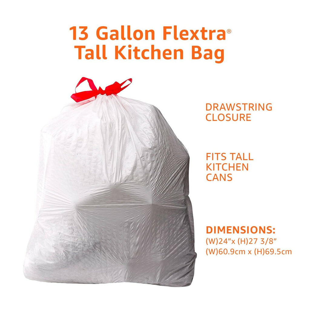 120 Count 13 Gallon Amazon Basics Flextra Tall Kitchen Drawstring Trash Bags