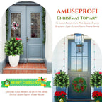 Set of 2 Artificial Christmas Urn Filler Topiary Tree with Cardinal Birds, Pine,