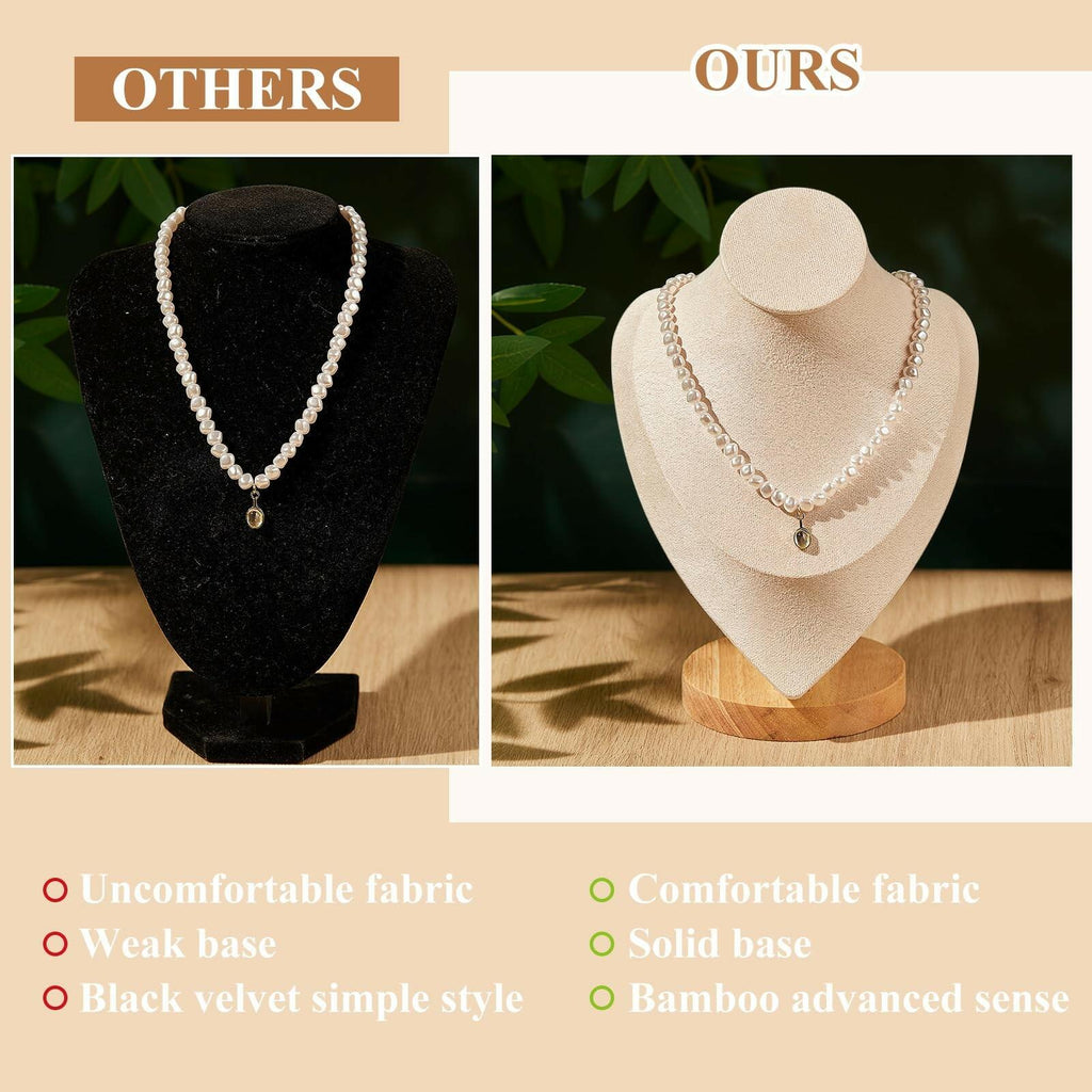 Juexica 3 Pcs Necklace Display Stand Bamboo Jewelry Bust Display Stands Beige