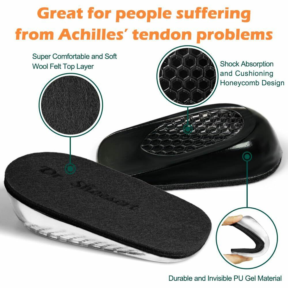 Dr. Shoesert Height Increase Insoles for Men and Women Wool Felt Gel Heel (1.0'