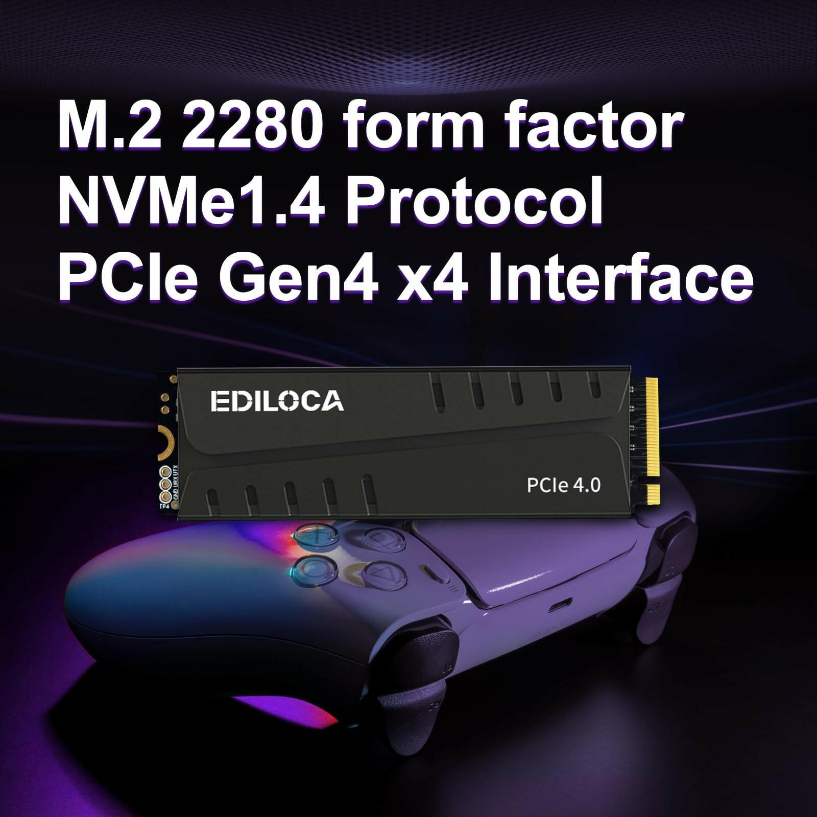 Ediloca 1TB PS5 SSD Heatsink PCIe Gen4 NVMe 7400MB/s DRAM EN855