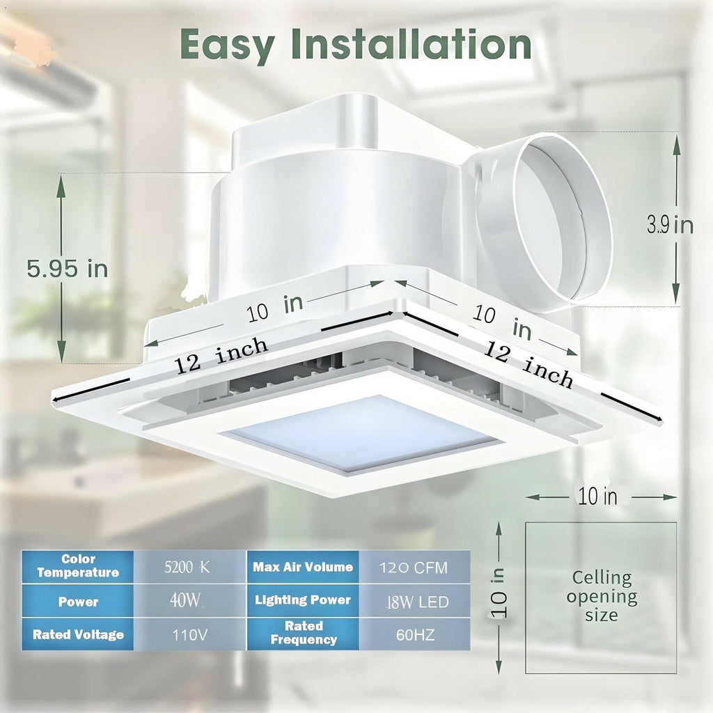 JOANAJO Bathroom Exhaust Fan with LED Light Ceiling Mount Ventilation Fan 120