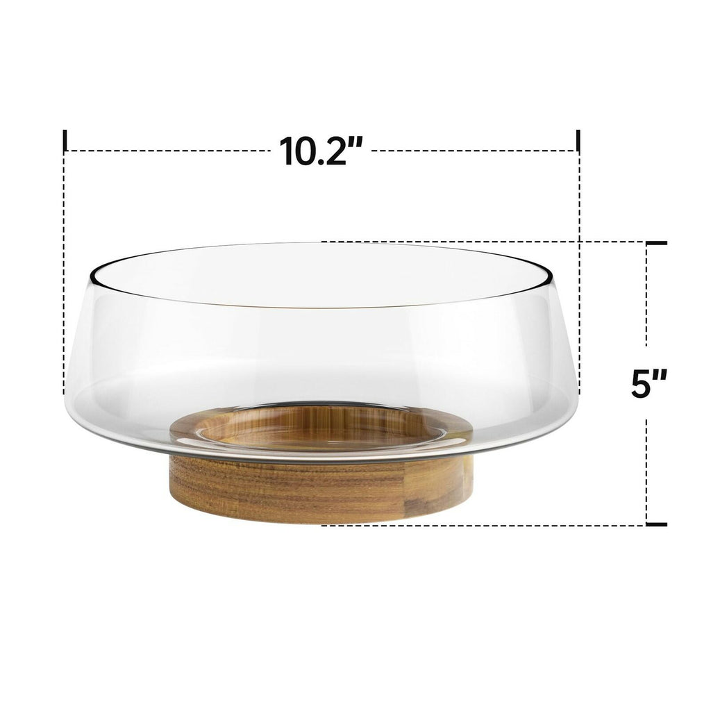 KITEISCAT Extra Large Glass Salad Bowl Set - Party Salad Bowls with Acacia Wood