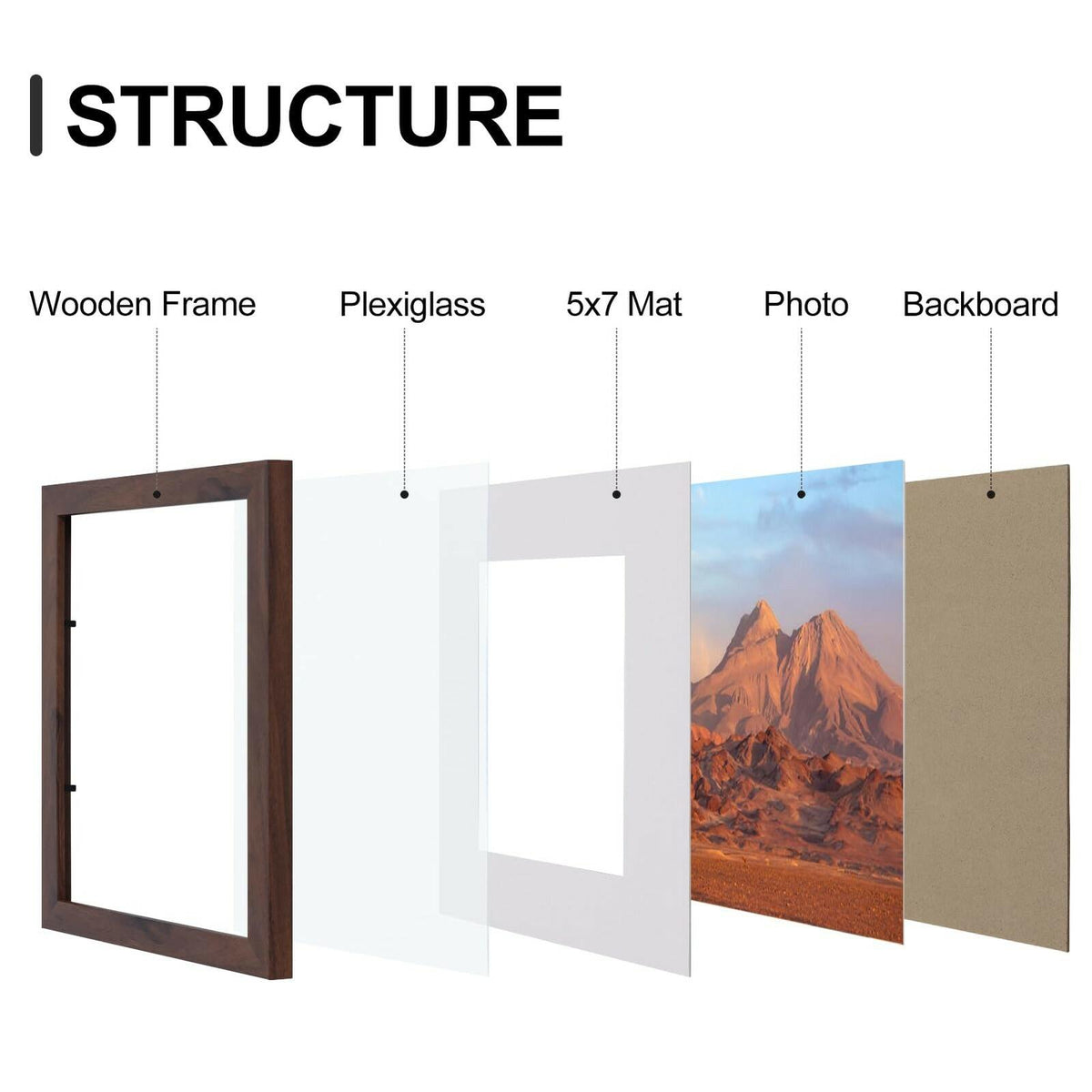 Vittanly 8x10 Picture Frames Set of 9, Shatter Resistant Plexiglass, Display 5x7