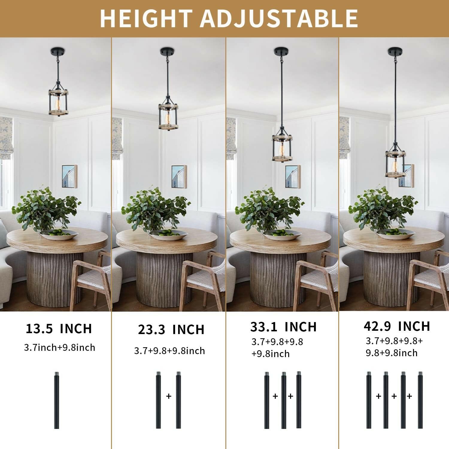 Ejerlya Farmhouse Pendant Light, Rustic White Wood and Metal Cage Hanging Light