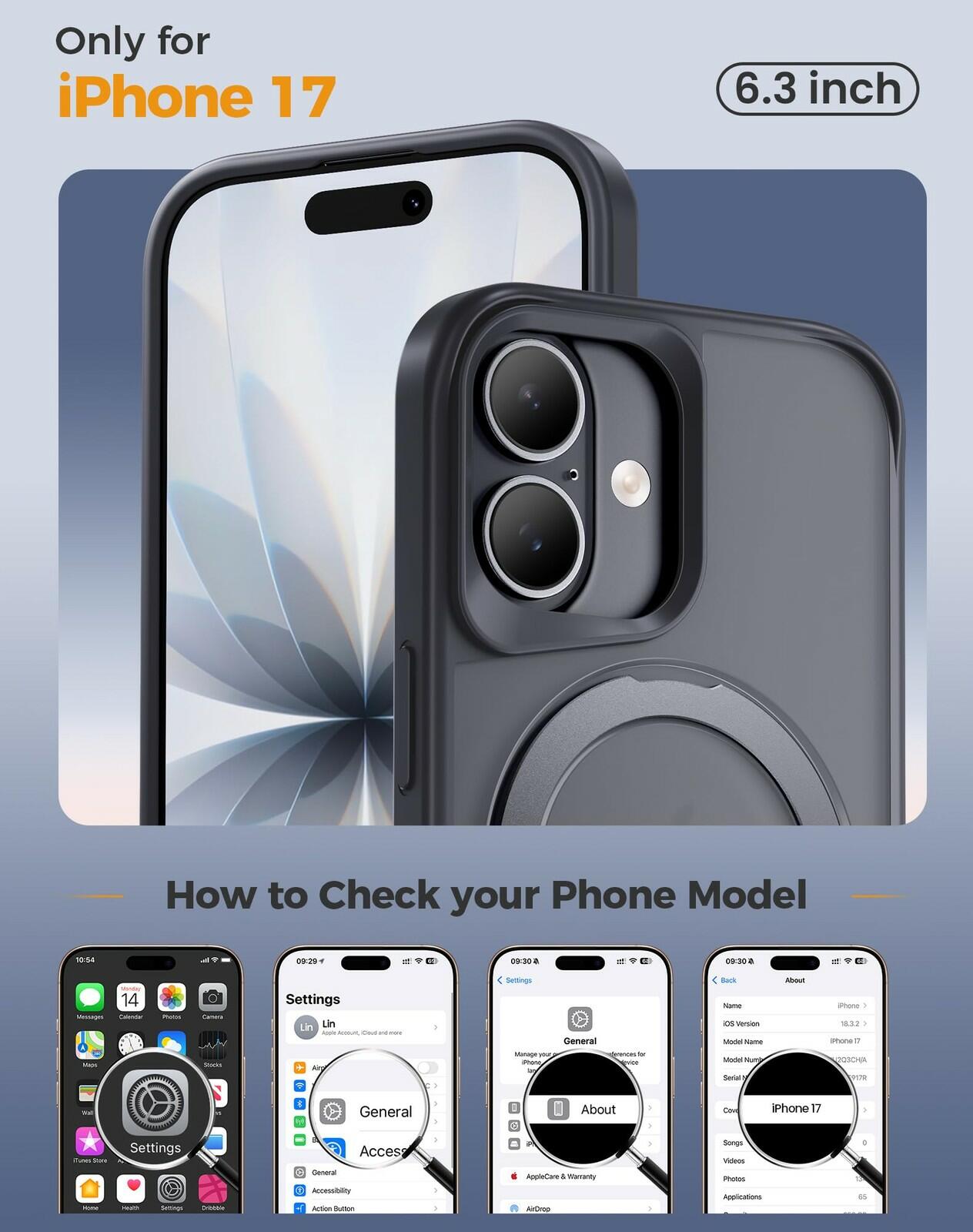 Xitufine Compatible with iPhone 17 Case, with 360° Magnetic Stand [Compatible