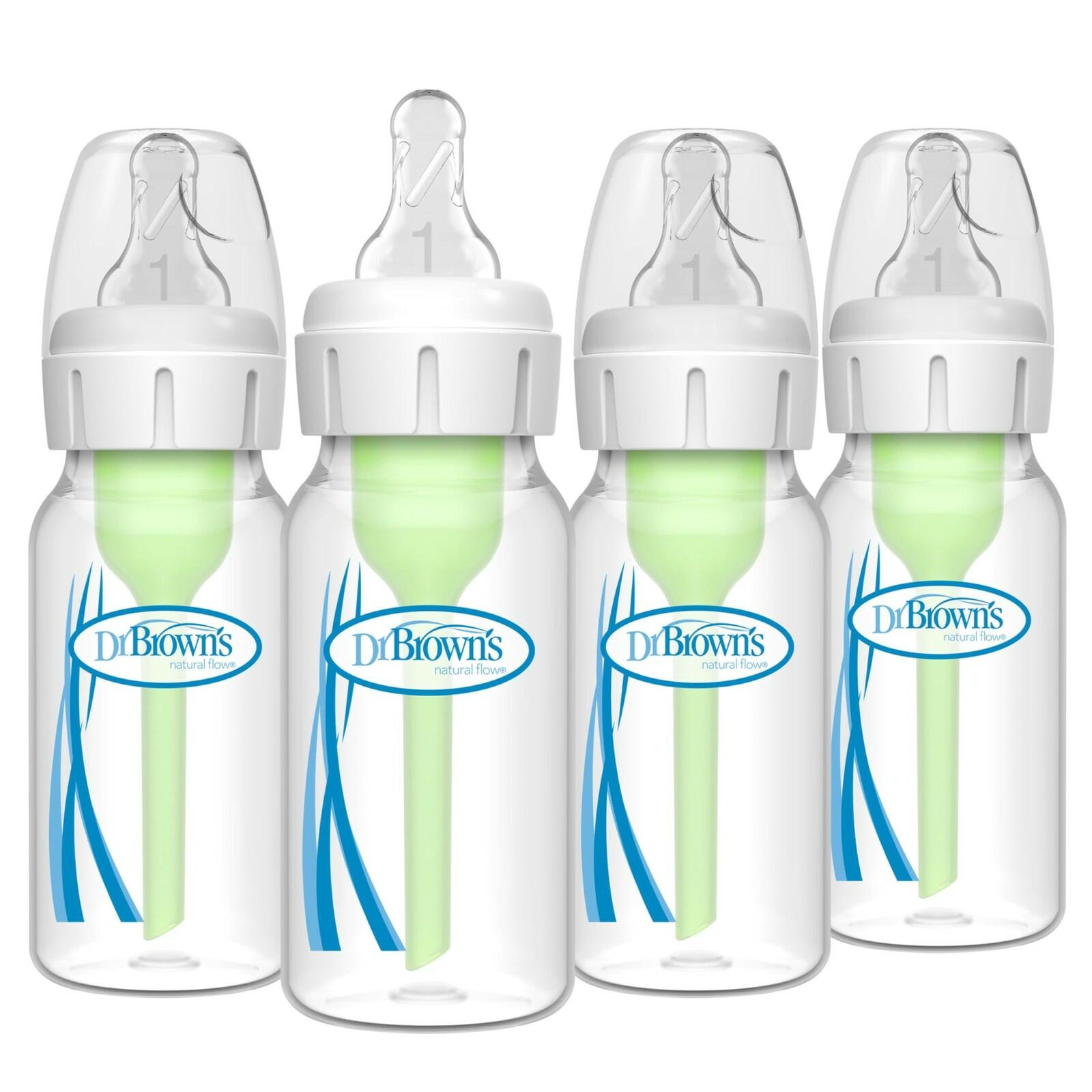 4 Pack Dr. Brown's Natural Flow Anti-Colic Options+ Narrow Baby Bottle, 4 oz/120