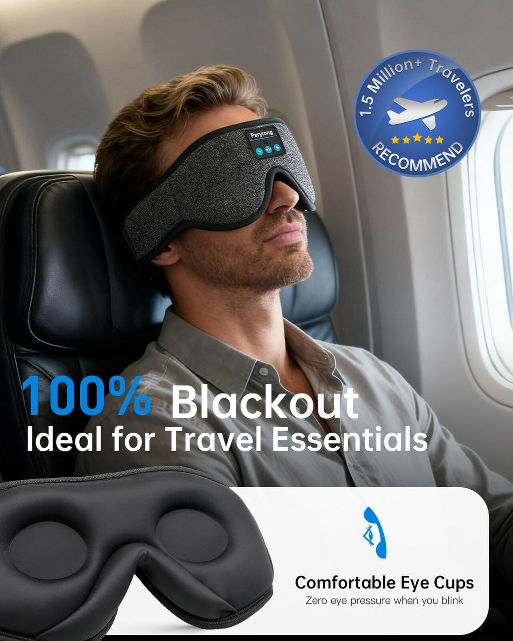 Sleep Mask with Bluetooth 5.4 Headphones, 3D Contoured Sleep Eye Mask with