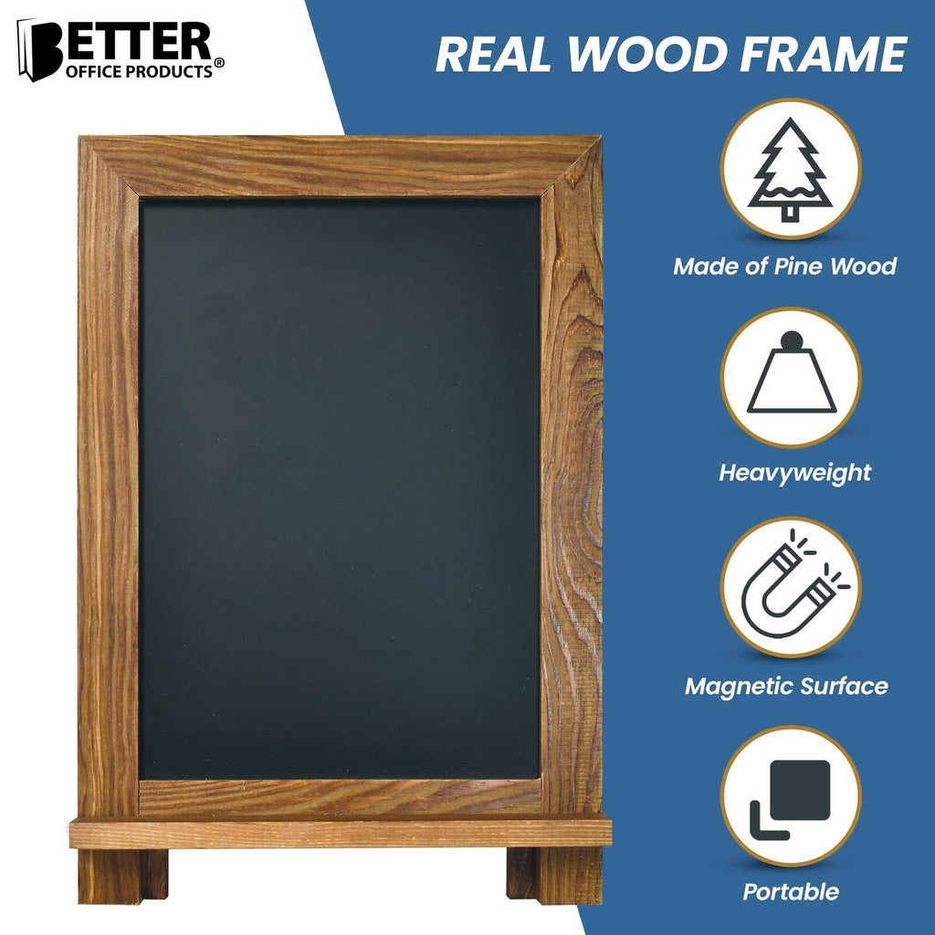 Better Office Products Framed Tabletop Chalkboard Sign, 9.5" x 14", Rustic Wood