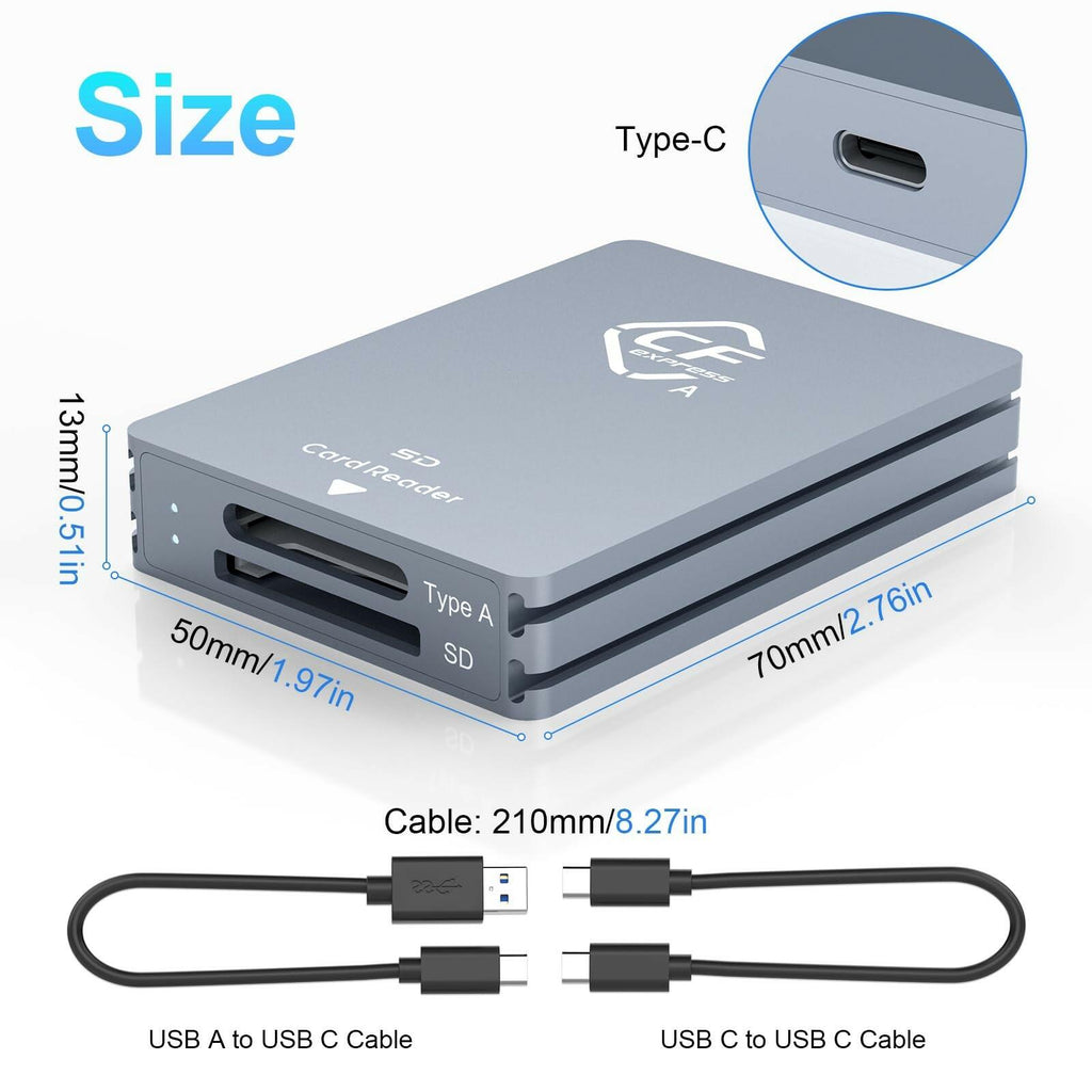 CFexpress Type A and SD Dual-Slot Memory Card Reader, 10Gbps USB 3.2 Gen 2 Type