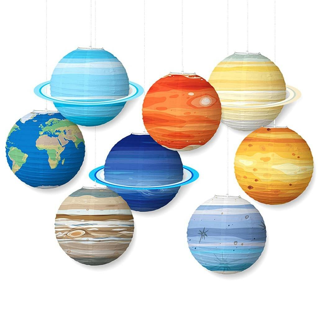 Kinteshun 12 inches;8pcs Folding Outer Space Planet Paper Lanterns Reusable