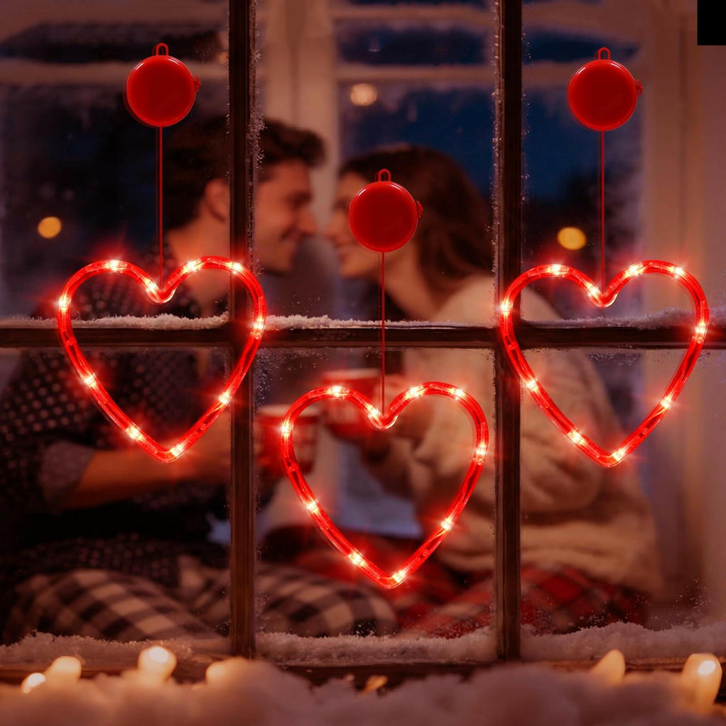 LOLStar Valentines Day Window Lights Decor with Timer, 3 Pack Battery Operated