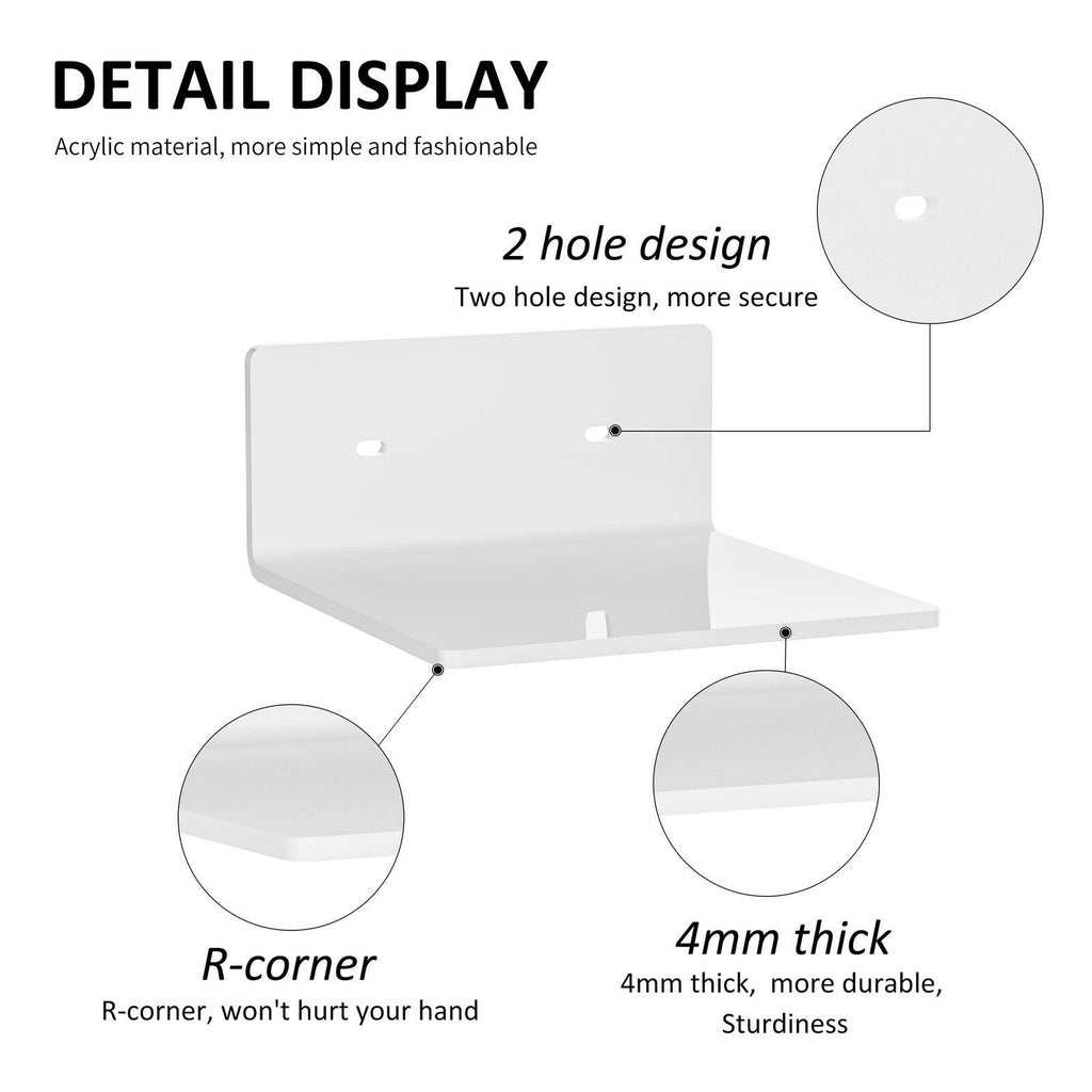 2 Pack Sezanrpt 6 Inches Acrylic Small Wall Shelves, Floating Shelf for Wall