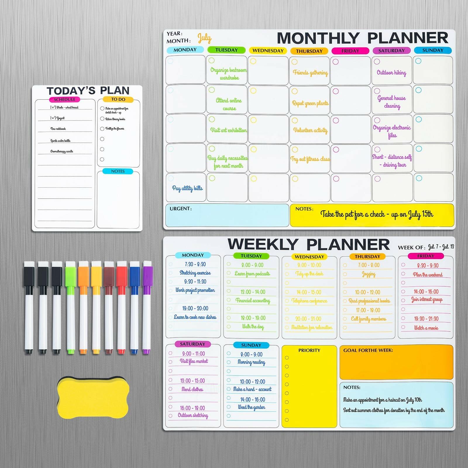 3 Pack Dry Erase Calendar for Fridge, 16.5 x 12 Monthly & Weekly & Daily Chore