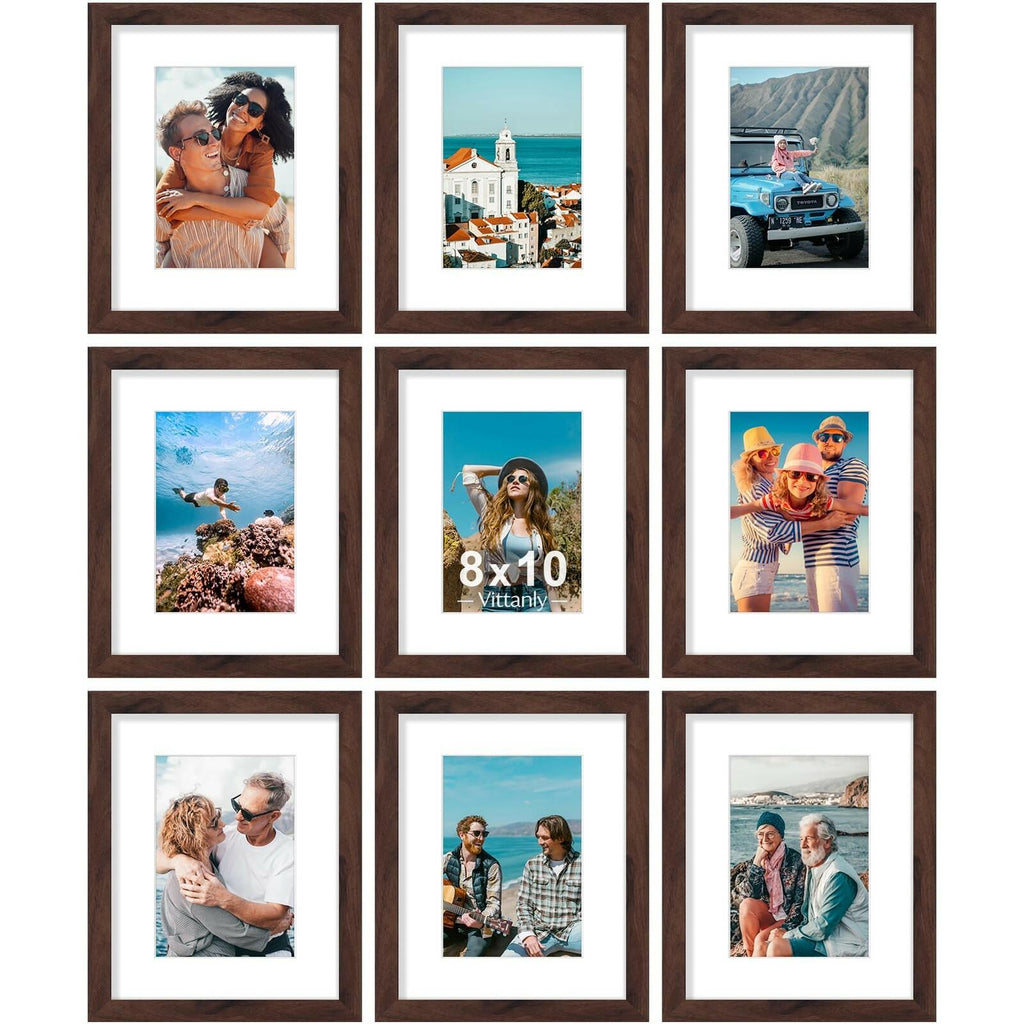 Vittanly 8x10 Picture Frames Set of 9, Shatter Resistant Plexiglass, Display 5x7