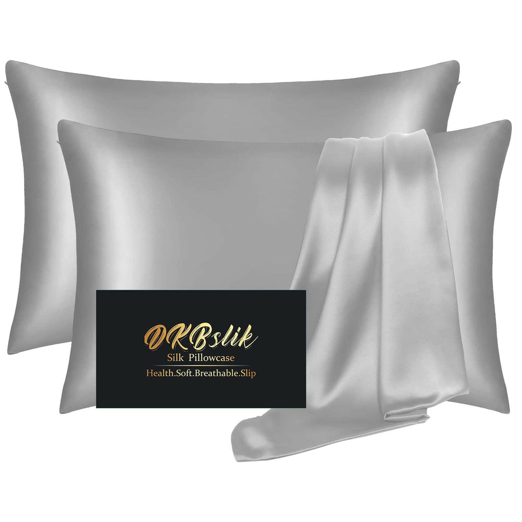 Silk Pillowcase 2 Pack, Mulberry Silk Pillow Cases Queen Size Set of 2, Anti