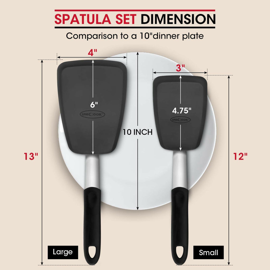 Unicook 2 Pack Flexible Silicone Spatula, Turner, 600F Heat Resistant, Ideal for