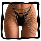 Brishow Gold Body Chain Jewelry Rhinestone Layered Waist Chain Rave Accessories