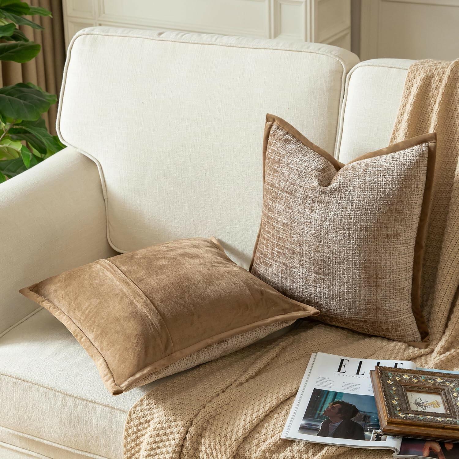 Yaertun Pack of 2 Chenille Textured Decorative Throw Pillow Covers Accent Solid