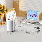 VOISEN Clear Donation Box with Lock,  6.2x4.6x3.9 Inch Ballot Box with Sign