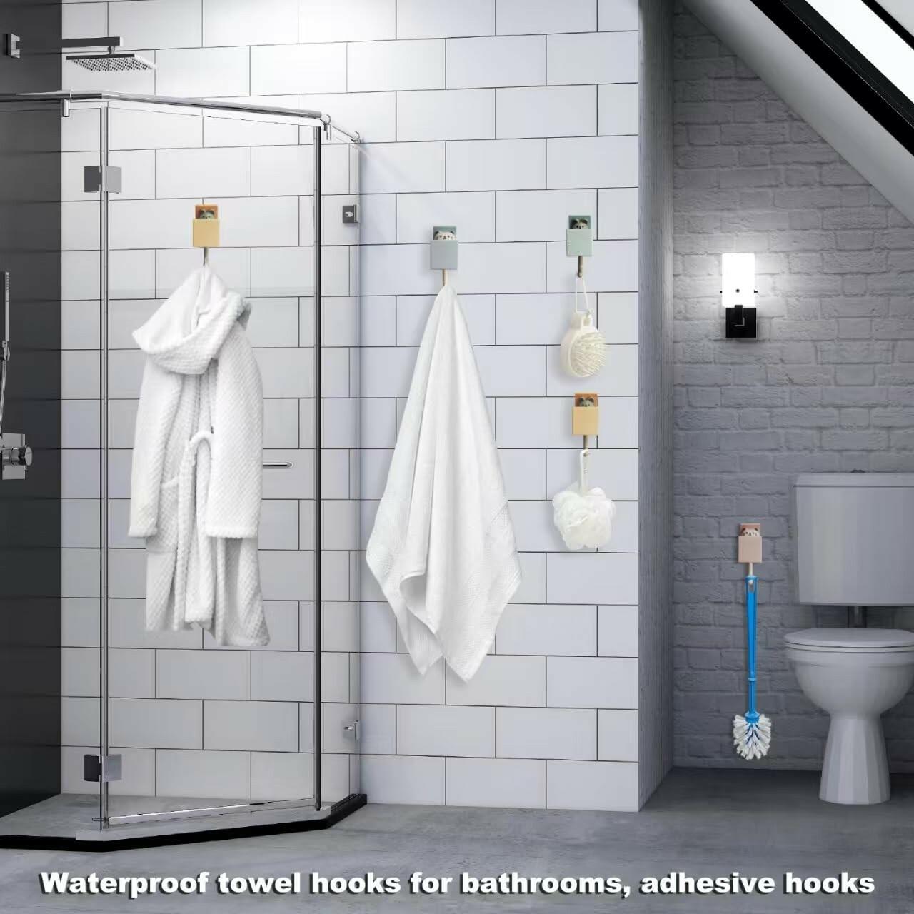 FUZSKWID 4Pcs Cute Self Adhesive Towel Hooks -Max Load 10LB,Heavy Duty Utility