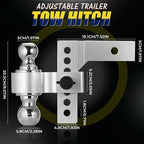 2'' Receiver 6'' Drop Rise Adjustable Trailer Tow Hitch Dual Ball-W/Lock 18500lb