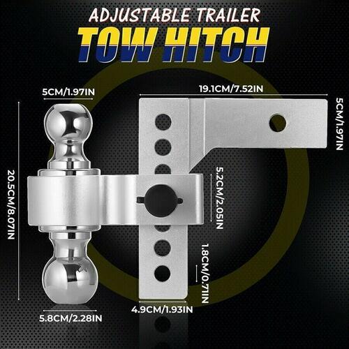 2'' Receiver 6'' Drop Rise Adjustable Trailer Tow Hitch Dual Ball-W/Lock 18500lb
