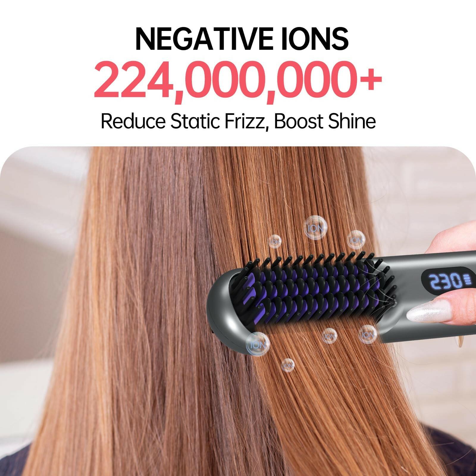 Cordless Hair Straightener Brush - Portable Straightener Brush with 9 Temp