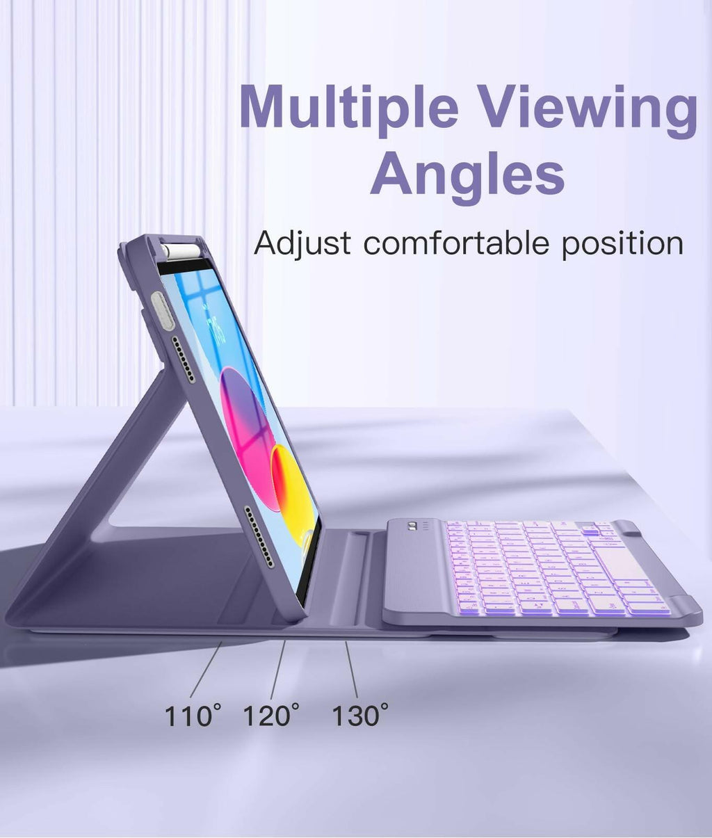 Hamile for iPad 11th 10th Generation Case with Keyboard - 7 Colors Backlit