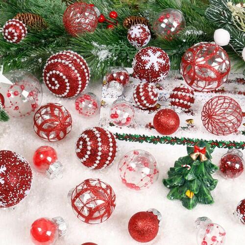 Super Holiday Christmas Ball Ornaments, 33PCS Red Clear Shatterproof Plastic