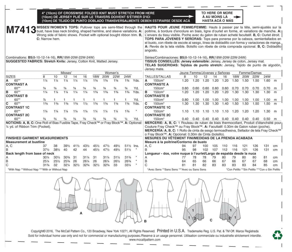 McCall's Misses'/Women's Tops, 18W-20W-22W-24W