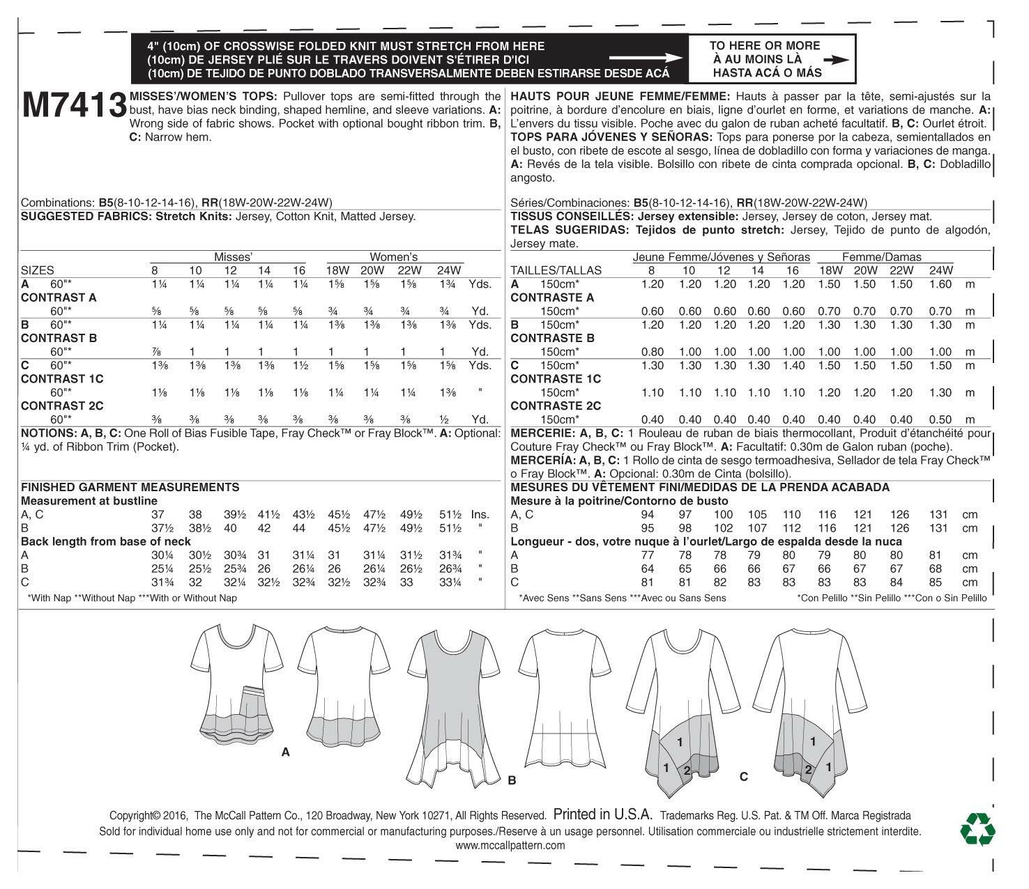 McCall's Misses'/Women's Tops, 18W-20W-22W-24W