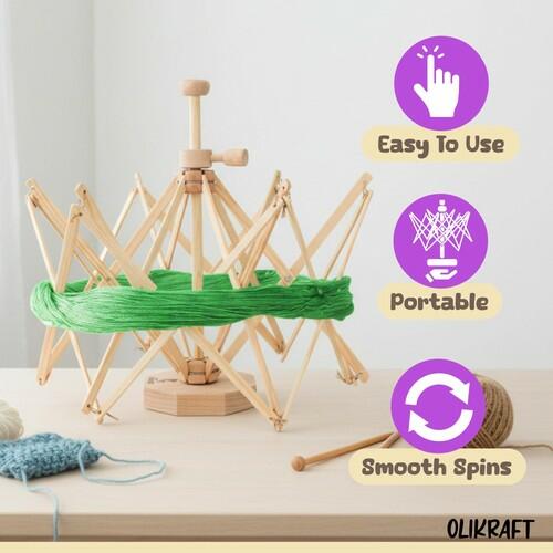 Wooden Yarn Swift Umbrella Skein Winder Lightweight No Clamp Required