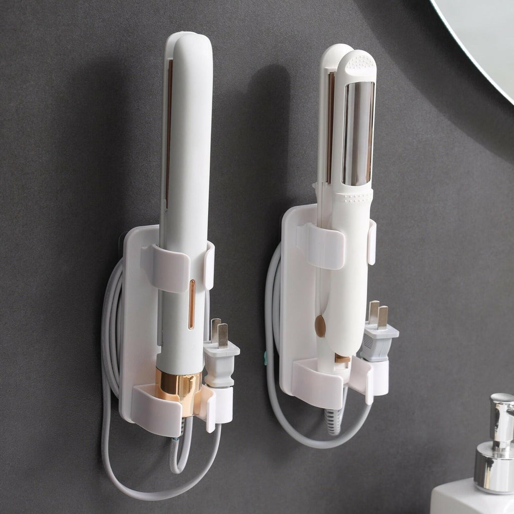 2 Pack Wall Mounted Curling Iron and Hot Tool Organizer: Hair Dryer, Curler, and