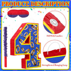 16 Inch Number 4 Blue and Golden Rings Pinata for Birthday Party Decorations,