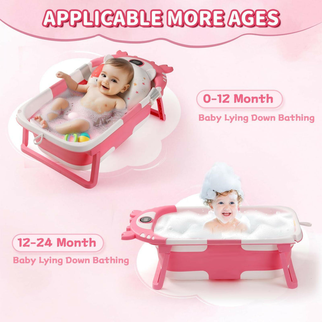 Baby Bathtub,Collapsible Baby Bath Tub with Thermometer & Soft Floating