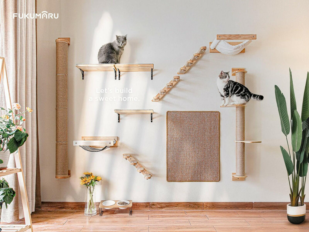OPEN BOX - FUKUMARU Hammock Wall Mounted Cat Beds and Perches, Wooden Kitten