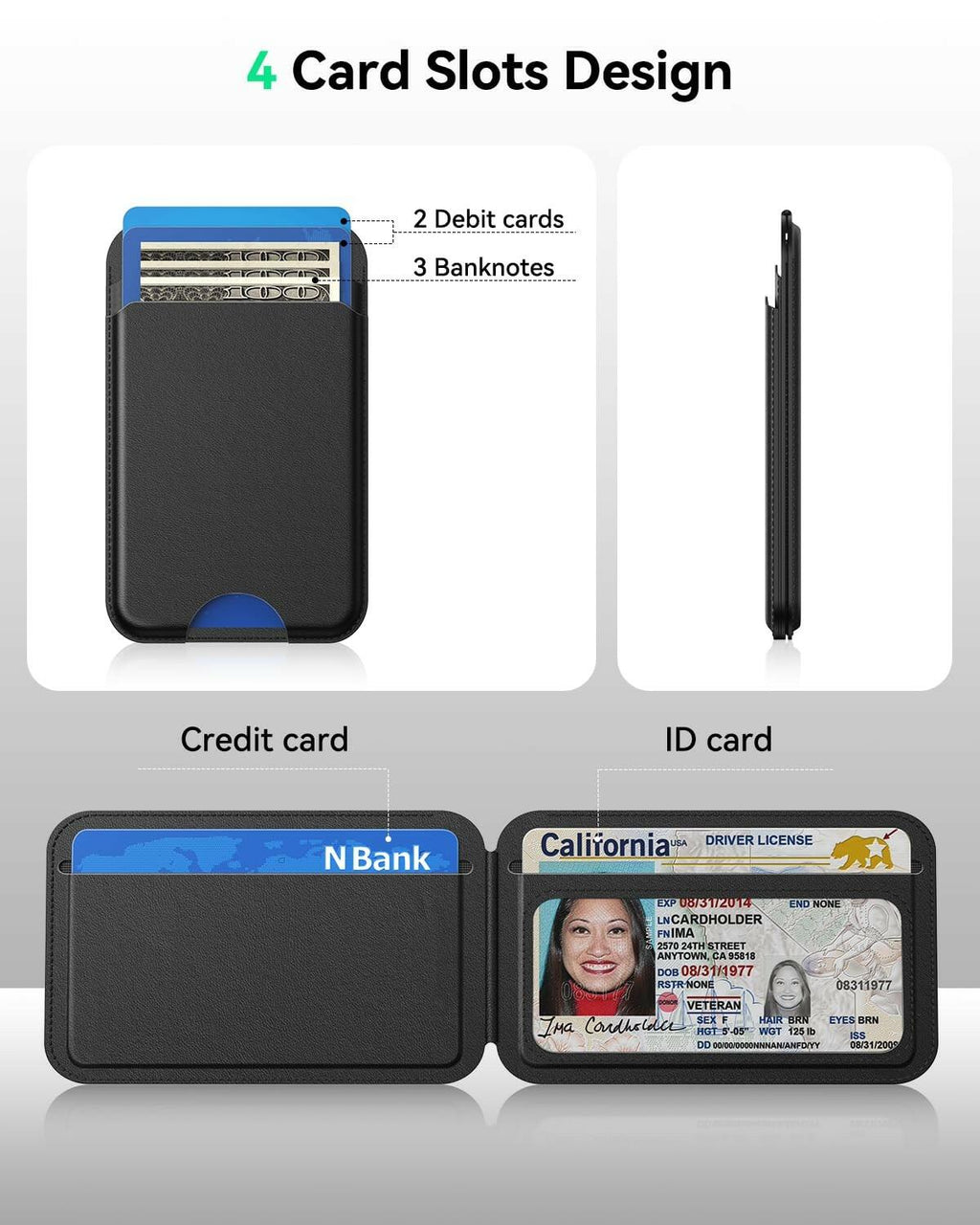 Fanseesy for MagSafe Wallet with Stand, 5 Card Holder, Slim Leather Magnetic