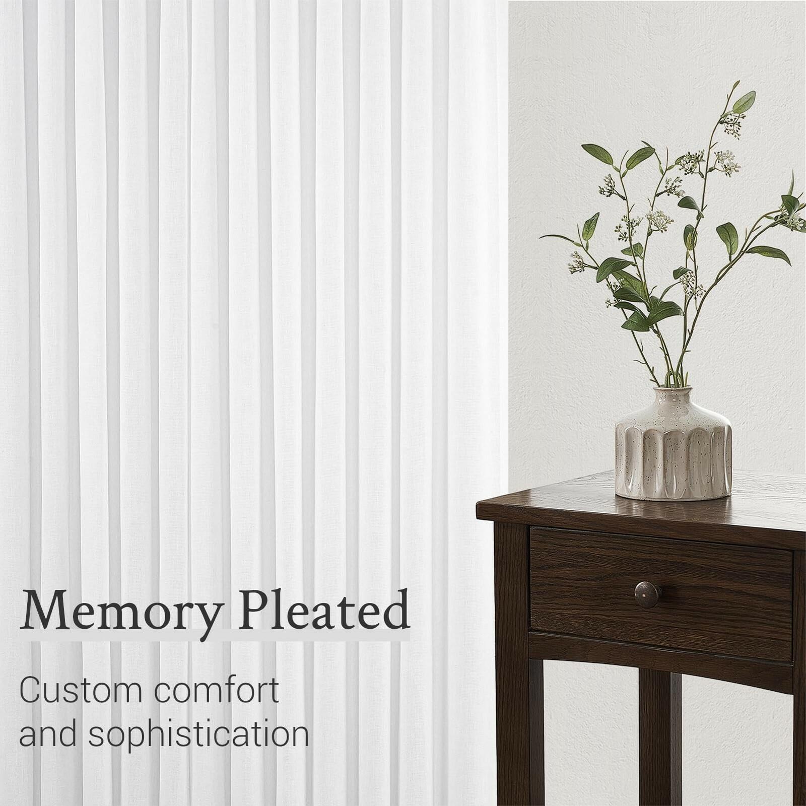 Topfinel Beige White White Linen Curtains 96 Inches Long for Living Room,Pinch