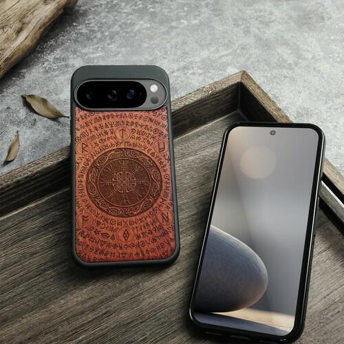 Carveit Wood Case for Pixel 10 Pro XL, (The Shield of Dragons) Rosy